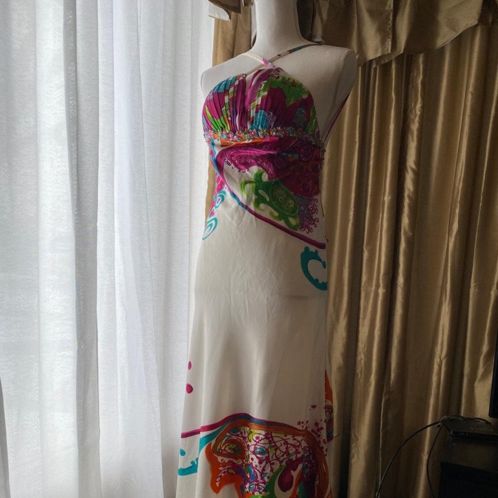 Prom Formal Dress multi colored deep low back